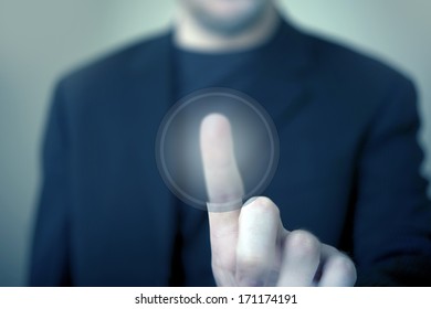 One Push Button. Virtual Screen Button with Copy Space. Just Place Your Logo or Other Content. Finger Touch