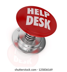 one push-button with the text: help desk (3d render)