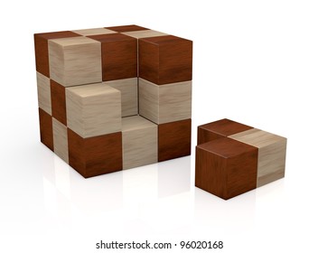 one puzzle made with cubes, not solved (3d render)