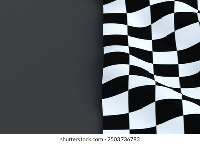 One race flag on black background. Car racing. Start or finish symbol. Auto sport. Championship and competition concept. Copy space. 3d render - Powered by Shutterstock