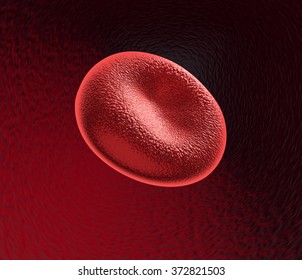 One Red Blood Cell On Red Background (3d Render)