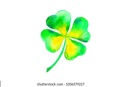 One Shamrock Yellow Green Watercolor On White