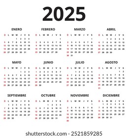 One sheet 2025 spanish language calendar isolated on a white background - Powered by Shutterstock