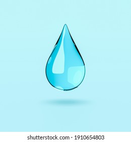 One Single Comic Water Drop On Blue Background 3D Illustration