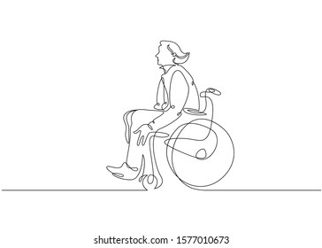 One single continuous hand drawn doodle line art Disabled man wheelchair enjoy and moving   illustration total editable  choose thickness   place line