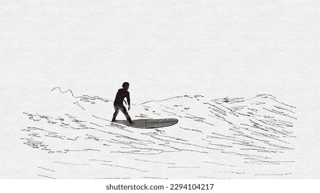 One single line drawing of young sporty surfer man riding on big waves barrel in surfing beach paradise  illustration. Extreme water sport lifestyle concept. Modern continuous line draw design Holiday - Powered by Shutterstock