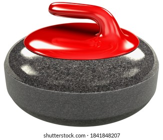 One single red curling stone isolated on white background. 3D illustration.