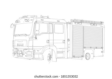 Illustration Fire Truck Black White Drawing Stock Vector (Royalty Free ...