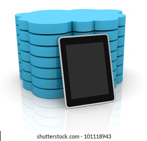 one stack of clouds with a tablet pc, concept of cloud computing and global access of data(3d render)