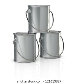 One Stack Of Three Paint Cans With Handle (3d Render)