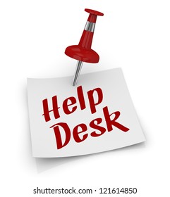 One Sticky Note With A Pin And Text: Help Desk (3d Render)