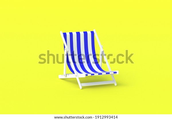 One striped beach\
chair on yellow background. Summertime. Relax on the beach, resort.\
Sunbathing. Exotic vacation in summer. Travel company\
advertisement. 3d\
rendering
