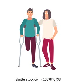 Onelegged Man Crutches Standing Together His Stock Illustration ...