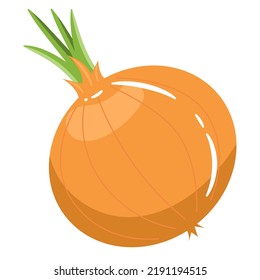 Onion Vegetable Root Vegetable With Green Arrow. Yellow Onion Clipart Isolate On White Illustration