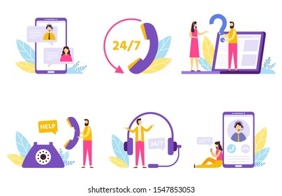 Online assistant. Virtual technical support service, personal assist and hotline operator communication. Network it client helping customer or technical consult. Isolated illustration icons set - Powered by Shutterstock