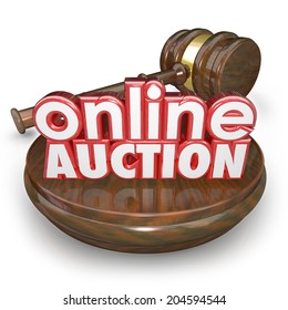 Online Auction 3d Words Wood Block Gavel Closing Bidding Internet Online Website Marketplace