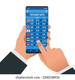 Online Bank Information Board With Different Flags And Currency For Buy Or Sell. Foreign Currency Exchange Rates. Currency Exchange Rate On Digital LED Display Board