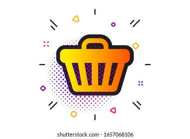 Online Buying Sign. Halftone Circles Pattern. Shopping Cart Icon. Supermarket Basket Symbol. Classic Flat Shop Cart Icon.