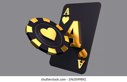 Online Casino Blackjack Poker Card Gold Red Grey 6 3 Baccarat Gambling Concept Royal Flush 3d Render 3d Rendering Illustration