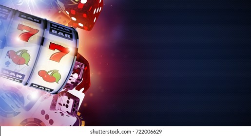 Online Casino Game Play Concept 3D Rendered Banner Illustration with One Handed Slot Machine in Front.