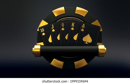 Online Casino Poker Blackjack Baccarat Set Card Chip Blakc Gold 3d Render 3d Rendering Illustration 