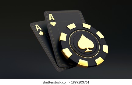 Online Casino Poker Blackjack Baccarat Set Card Chip Black Gold 3d Render 3d Rendering Illustration 