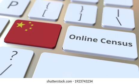 Online Census Text And Flag Of China On The Keyboard. Conceptual  3D Rendering