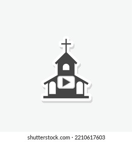 Online Christian Church Service Quarantine Streaming Video Sticker Isolated On White Background