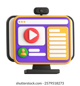 Online Course on a Computer Screen 3D illustration, symbolizing e-learning, virtual education, and digital training