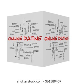 Online Dating 3D Cloud Concept in red caps with great terms such as romance, marriage, wink, meet and more.