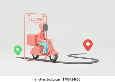 Online Delivery Service By Motorcycle.3d Render.