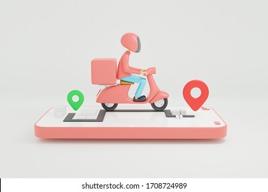 Online Delivery Service By Motorcycle.3d Render.