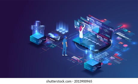 Online doctor and medical consultation.  Pharmaceutical research laboratory with scientists working to develop new drugs and genetic testing. Innovative healthcare.  - Powered by Shutterstock