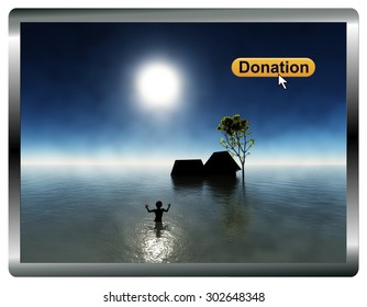 Online Donation. Website of a charitable organization collecting digital donations for flood victims