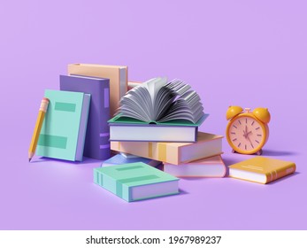 Online Education, E-learning Concept. Stack Of Books. 3d Render Illustration