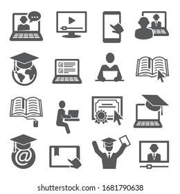 Online Education Icons Set On White Background.