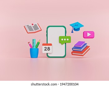 Online Education, learning concept with a smartphone. minimal design. 3d rendering - Powered by Shutterstock