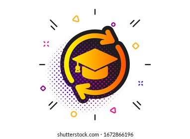 Online Education Sign. Halftone Circles Pattern. Continuing Education Icon. Classic Flat Continuing Education Icon.