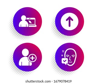 Online Education, Swipe Up And Add User Icons Simple Set. Halftone Dots Button. Face Accepted Sign. Internet Lectures, Scroll Screen, Profile Settings. Access Granted. Business Set.