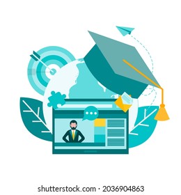 Online education training courses study remotely around the world learning foreign languages, tutoring illustration - Powered by Shutterstock