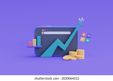 online financial investments future income growth concept, asset growth over time, SEO, business, coin money stack, graph.3d render.