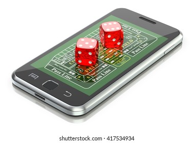 Online Gambling Concept With Dice And Craps Table On The Mobile - 3D Illustration