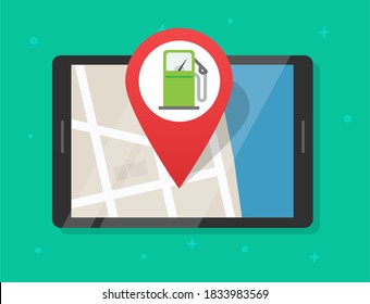 Online Gas Petrol Fuel Station Map With Navigation Application On Digital Tablet Computer, Position Pointer On Roadmap Refuel Pump Gps Location Marker Route Plan Isolated Image