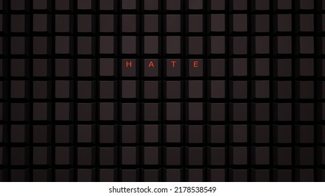 Online Hate Crime Free Speech Concept Illuminated Orange Keys On A Black Keyboard Grid Wall Spelling Hate 3d Illustration Render