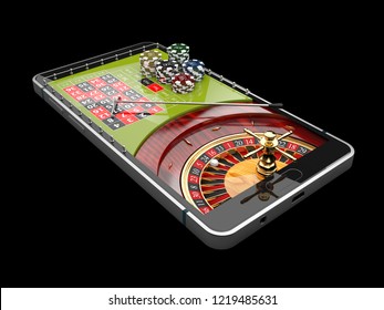 Online Internet Casino App, Roulette With Chips On The Phone, Gambling Casino Games. 3d Illustration