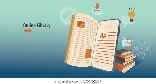 Online Library Application Reading Banner Perspective Stock 