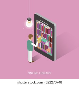 Online Library Concept In 3d Isometric Flat Design