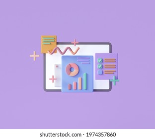 Online Marketing, Financial Report Chart, Data Analysis, And Web Development Concept. 3d Render Illustration
