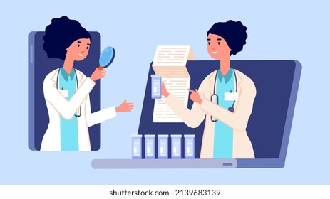 Online Medical Conferences. Medicals Look New Medications. Pharmaceutical Presentation Drugs On Webinar For Doctors. Hospital Video Call Or Telemedicine Concept