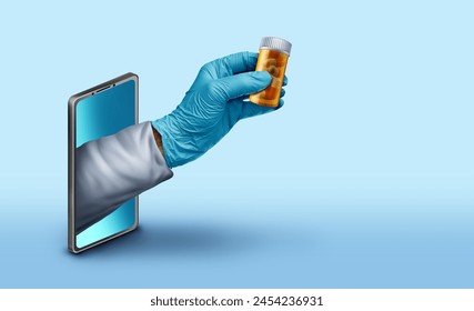 Online Medicine or internet pharmacy services as a pharmacist or web doctor and medical health service or digital healthcare for purchase delivery of medications  with 3D illustration elements. - Powered by Shutterstock